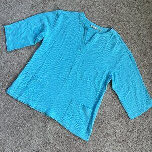 Soft Surroundings Gauzy Cotton 3/4 sleeve Beachy Womens Size M Vacation TunicTop